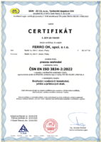 Certifikát procesu svařování ČSN EN ISO 3824-2:2006